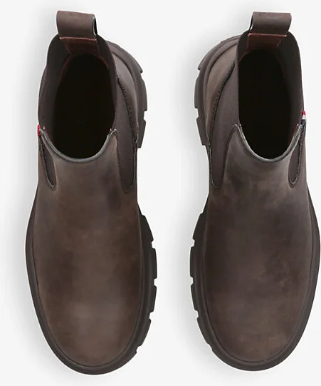 Mens Dark Brown Hevea Logo-Embroidered Leather Chelsea Boots Eur 46 / 12 Uk Men - Image 2