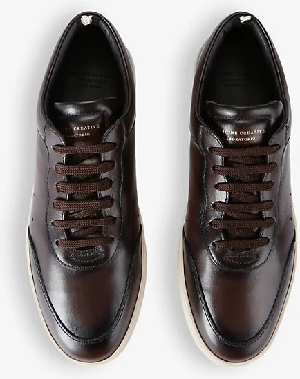 Mens Dark Brown Kris Lux Logo-Embellished Leather Low-Top Trainers Eur 46 / 12 Uk Men - Image 2