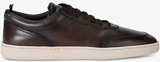 Mens Dark Brown Kris Lux Logo-Embellished Leather Low-Top Trainers Eur 46 / 12 Uk Men