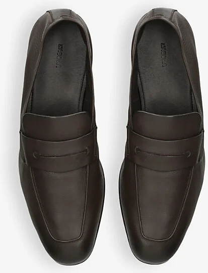 Mens Dark Brown L'Asola Almond-Toe Leather Penny Loafers Eur 46 / 12 Uk Men - Image 2