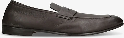 Mens Dark Brown L'Asola Almond-Toe Leather Penny Loafers Eur 46 / 12 Uk Men
