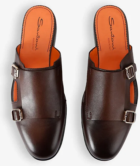 Mens Dark Brown Monk Double-Buckle Leather Mules Eur 44.5 / 10.5 Uk Men - Image 2