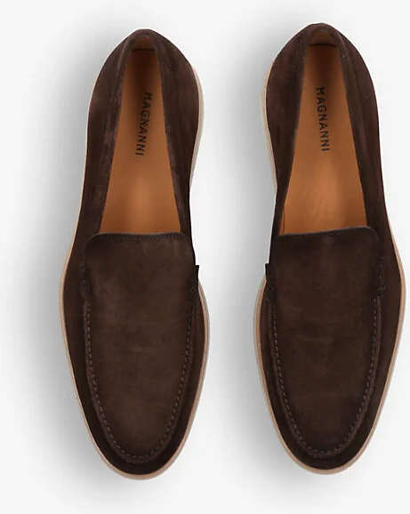 Mens Dark Brown Paraiso Tonal-Stitching Suede Loafers Eur 42.5 / 8.5 Uk Men - Image 2