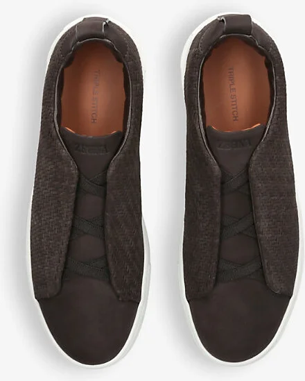 Mens Dark Brown Pelletessuta Woven Leather Low-Top Trainers Eur 42.5 / 8.5 Uk Men - Image 2