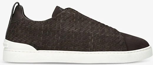 Mens Dark Brown Pelletessuta Woven Leather Low-Top Trainers Eur 42.5 / 8.5 Uk Men