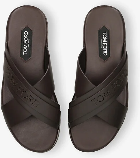 Mens Dark Brown Preston Crossover-Strap Leather Sandals Eur 41 / 7 Uk Men - Image 2