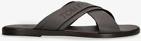 Mens Dark Brown Preston Crossover-Strap Leather Sandals Eur 41 / 7 Uk Men