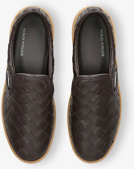 Mens Dark Brown Sawyer Intrecciato-Weave Leather Low-Top Trainers Eur 43.5 / 9.5 Uk Men - Image 2