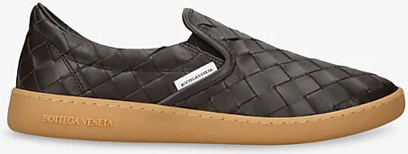 Mens Dark Brown Sawyer Intrecciato-Weave Leather Low-Top Trainers Eur 43.5 / 9.5 Uk Men