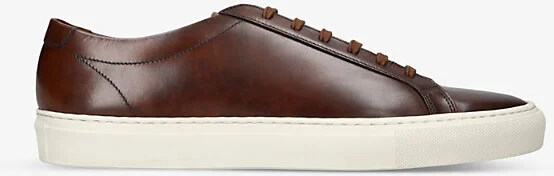 Mens Dark Brown Sprint Contrast-Stich Leather Low-Top Trainers Eur 41 / 7 Uk Men