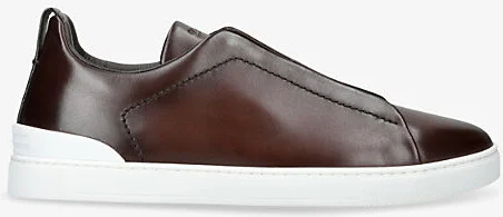 Mens Dark Brown Triple Stitch Panelled Leather Low-Top Trainers Eur 46 / 12 Uk Men