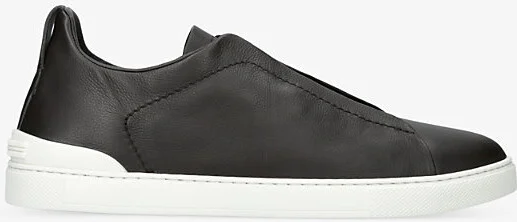 Mens Dark Brown Triple Stitch Secondskin Brand-Embroidered Low-Top Leather Trainers Eur 45 / 11 Uk Men