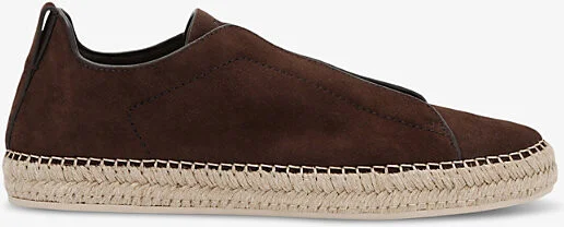 Mens Dark Brown Triple Stitch Suede Espadrilles Eur 44 / 10 Uk Men