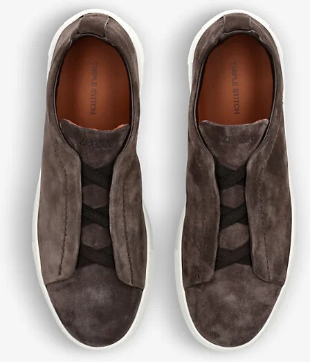 Mens Dark Brown Triple Stitch Suede Low-Top Trainers Eur 41.5 / 7.5 Uk Men - Image 2