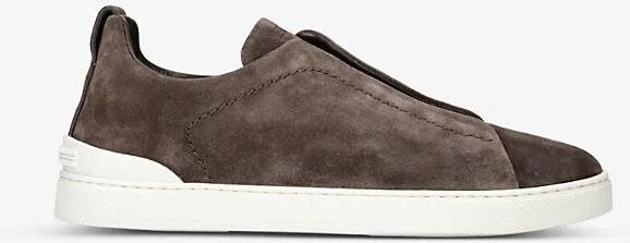 Mens Dark Brown Triple Stitch Suede Low-Top Trainers Eur 41.5 / 7.5 Uk Men