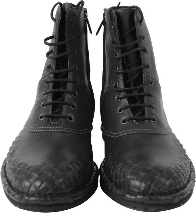 Men's Dark Gray Leather Side Zipper Boots 456529 2015 - Image 3