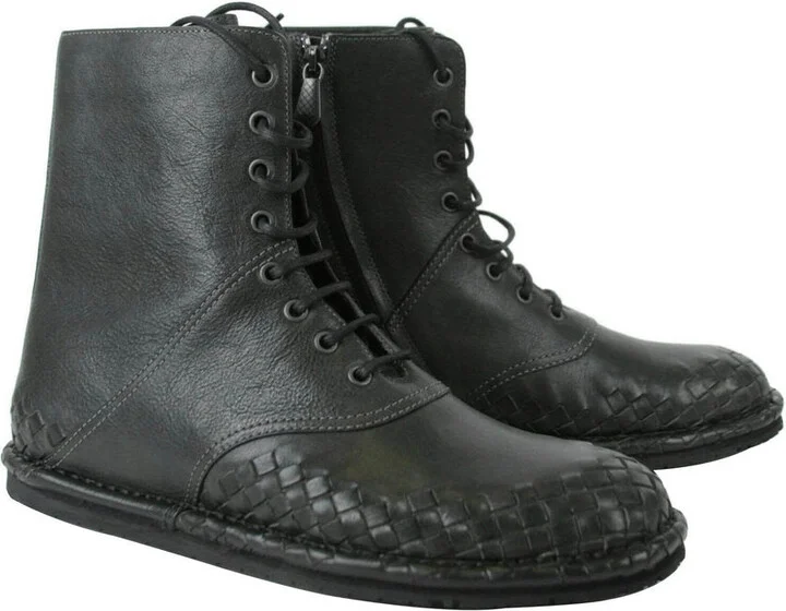 Men's Dark Gray Leather Side Zipper Boots 456529 2015 - Image 4
