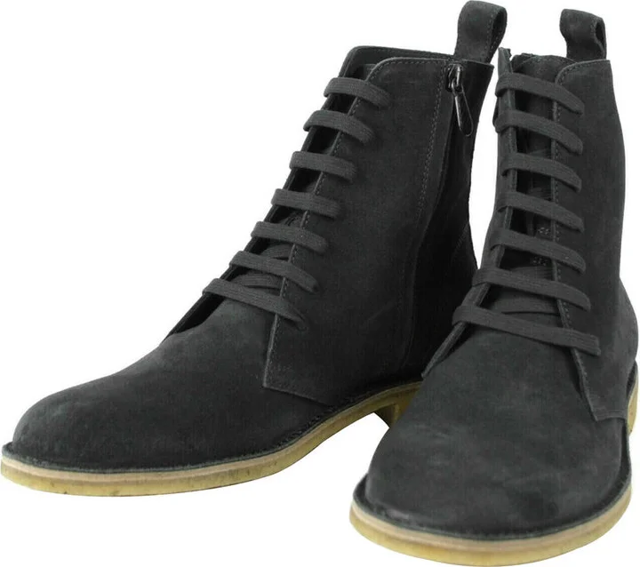 Men's Dark Gray Suede Side Zipper Lace-Up Boot 427383 2015 - Image 2