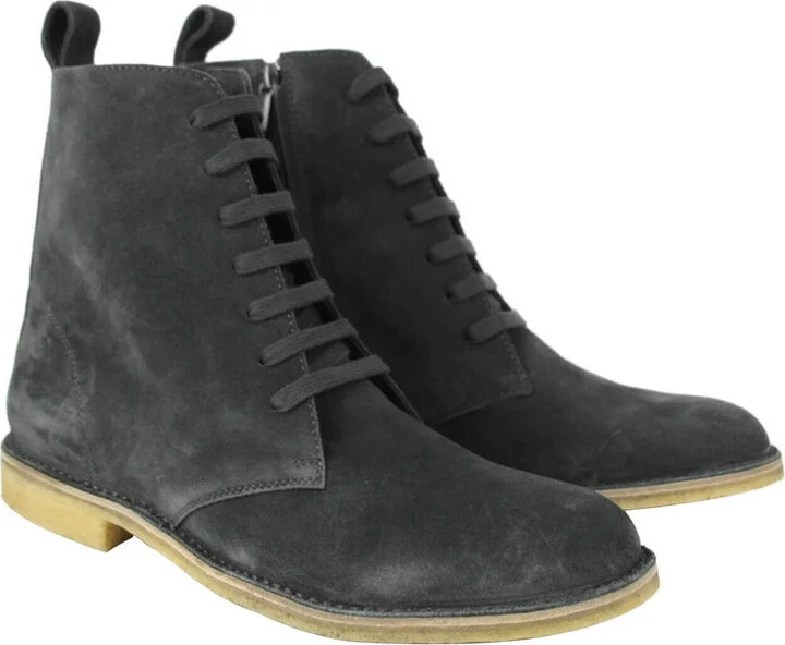 Men's Dark Gray Suede Side Zipper Lace-Up Boot 427383 2015 - Image 4