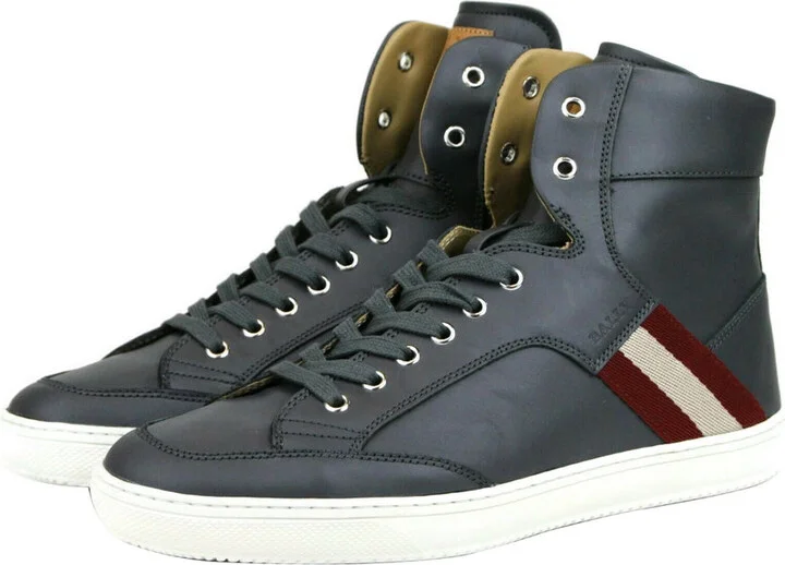 Men's Dark Grey Calf Leather Hi-top Sneaker With Red Beige - Image 2