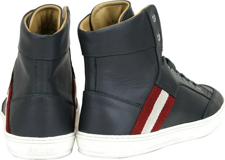 Men's Dark Grey Calf Leather Hi-top Sneaker With Red Beige - Image 5