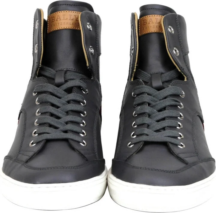 Men's Dark Grey Calf Leather Hi-top Sneaker With Red Beige - Image 9
