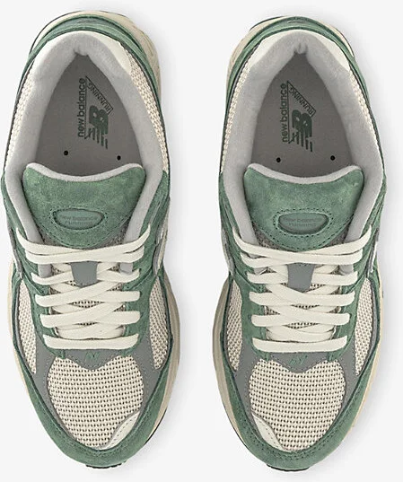 Mens Dark Juniper Linen 2002 Panelled Suede Trainers 5.5 - Image 2