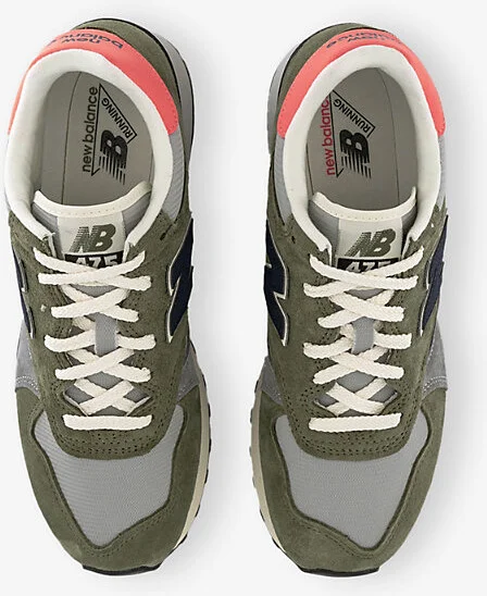 Mens Dark Olive 475 Branded Suede and Mesh Low-Top Trainers 8 - Image 2