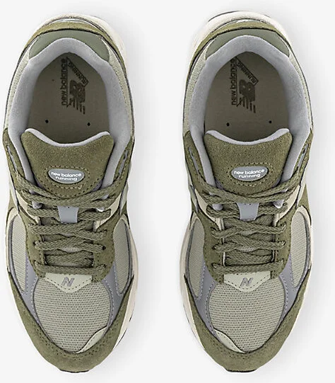 Mens Dark Olivine 2002 Suede and Mesh Low-Top Trainers 5.5 - Image 2
