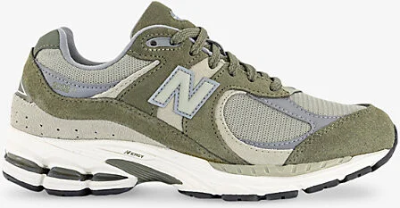 Mens Dark Olivine 2002 Suede and Mesh Low-Top Trainers 5.5