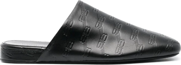 Men's Debossed-Logo Leather Mules