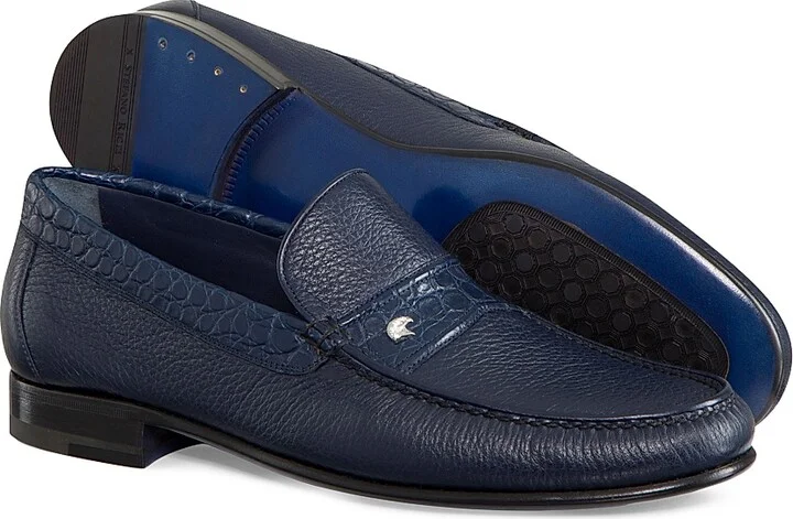 Men's Deer and Crocodile Leather Moccasins - Navy - Size 5 - Image 2