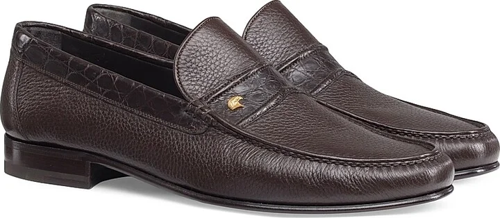 Men's Deer and Crocodile Leather Moccasins - Navy - Size 5 - Image 3