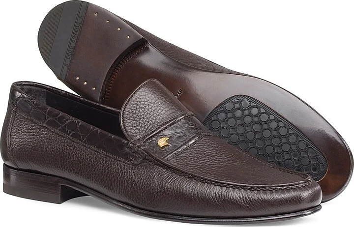 Men's Deer and Crocodile Leather Moccasins - Navy - Size 5 - Image 4