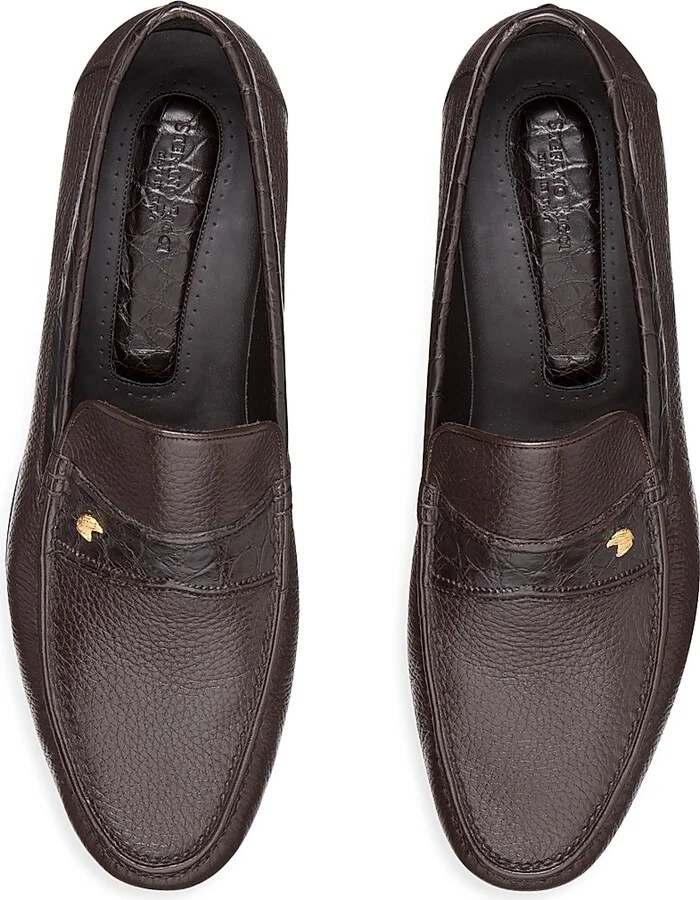 Men's Deer and Crocodile Leather Moccasins - Navy - Size 5 - Image 5