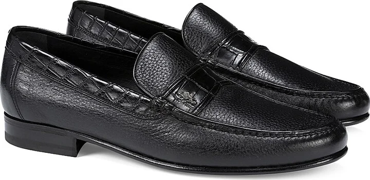 Men's Deer and Crocodile Leather Moccasins - Navy - Size 5 - Image 7
