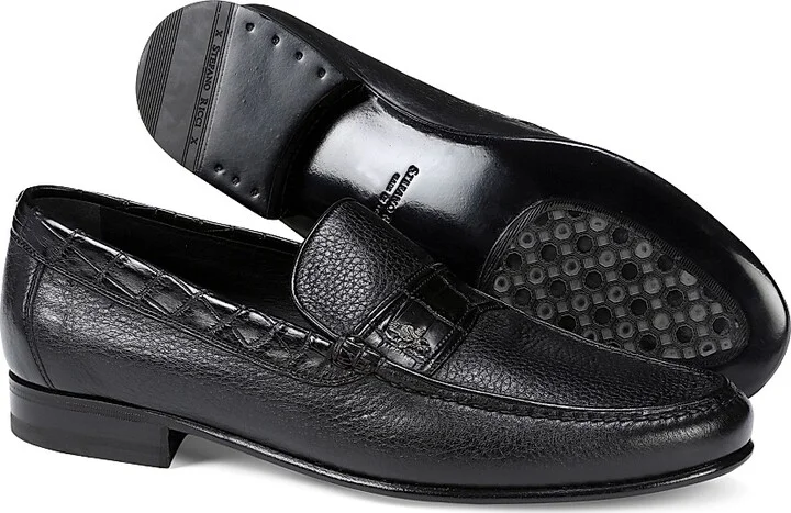 Men's Deer and Crocodile Leather Moccasins - Navy - Size 5 - Image 8