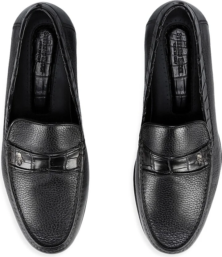 Men's Deer and Crocodile Leather Moccasins - Navy - Size 5 - Image 9