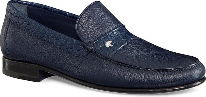 Men's Deer and Crocodile Leather Moccasins - Navy - Size 5