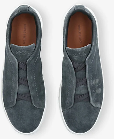 Mens Denim Tripe-Stitch Suede Low-Top Trainers Eur 45 / 11 Uk Men - Image 2