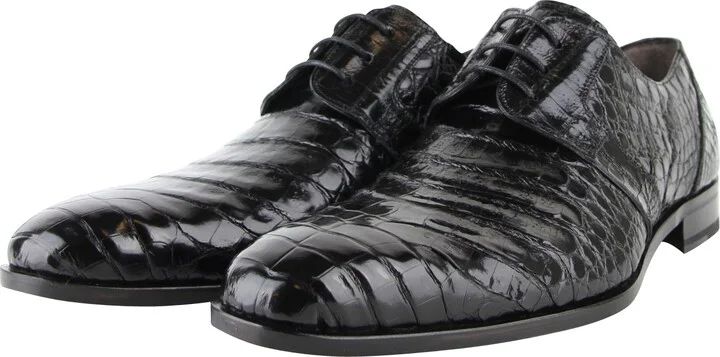 Men's Derby Lace Up Black Crocodile Dress Shoes - Image 2