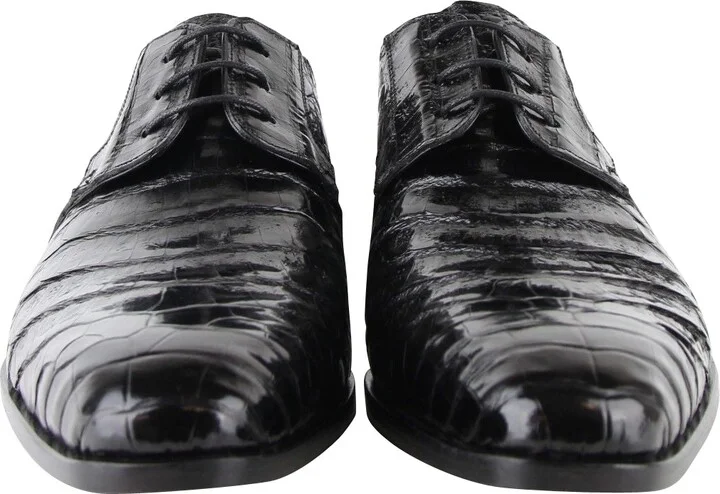 Men's Derby Lace Up Black Crocodile Dress Shoes - Image 3