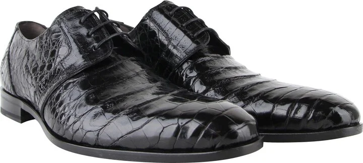Men's Derby Lace Up Black Crocodile Dress Shoes - Image 4
