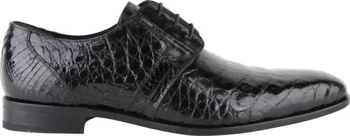 Men's Derby Lace Up Black Crocodile Dress Shoes - Image 6