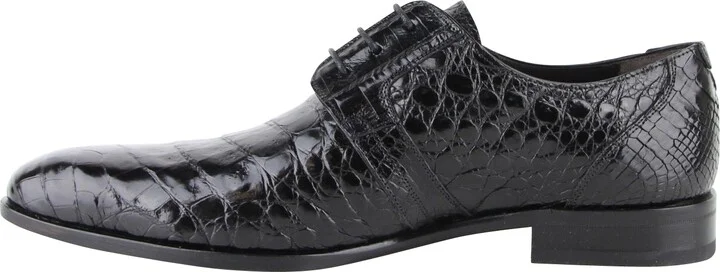 Men's Derby Lace Up Black Crocodile Dress Shoes - Image 7