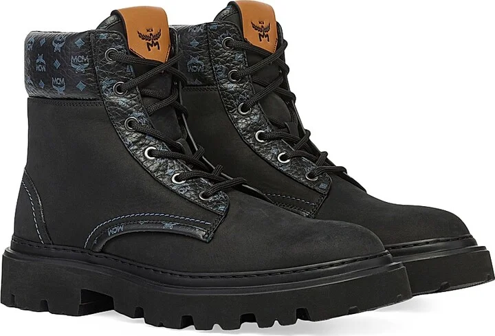 Men's Diamond Trim Leather Ankle Boots - Black - Size 8 - Image 2