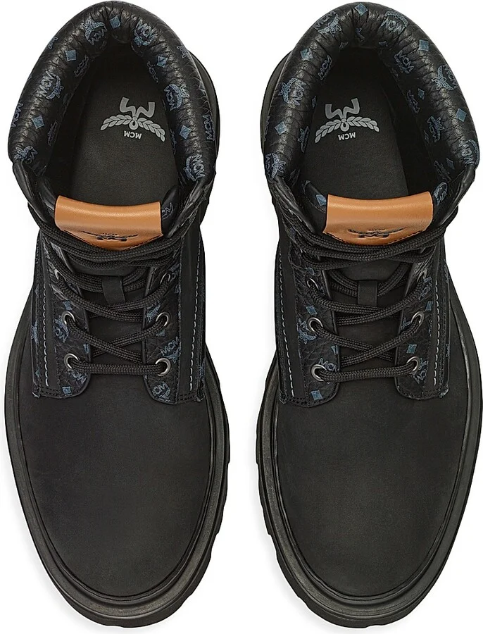 Men's Diamond Trim Leather Ankle Boots - Black - Size 8 - Image 4