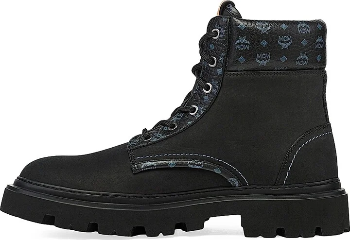 Men's Diamond Trim Leather Ankle Boots - Black - Size 8