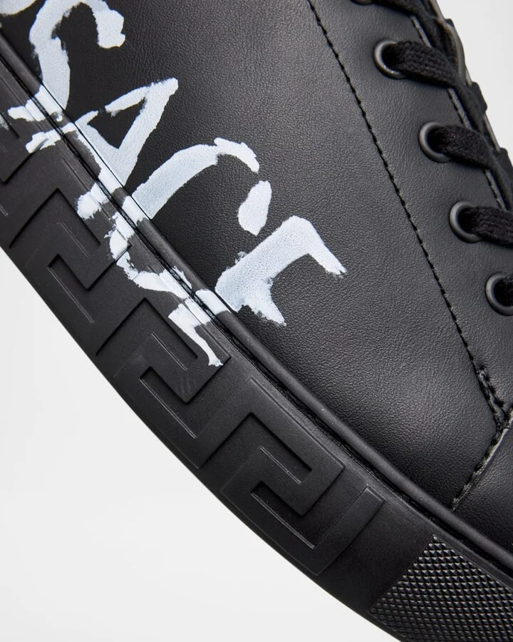 Men's Distressed Logo Greca Sneakers - Image 5