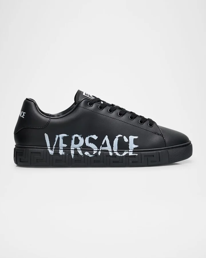 Men's Distressed Logo Greca Sneakers